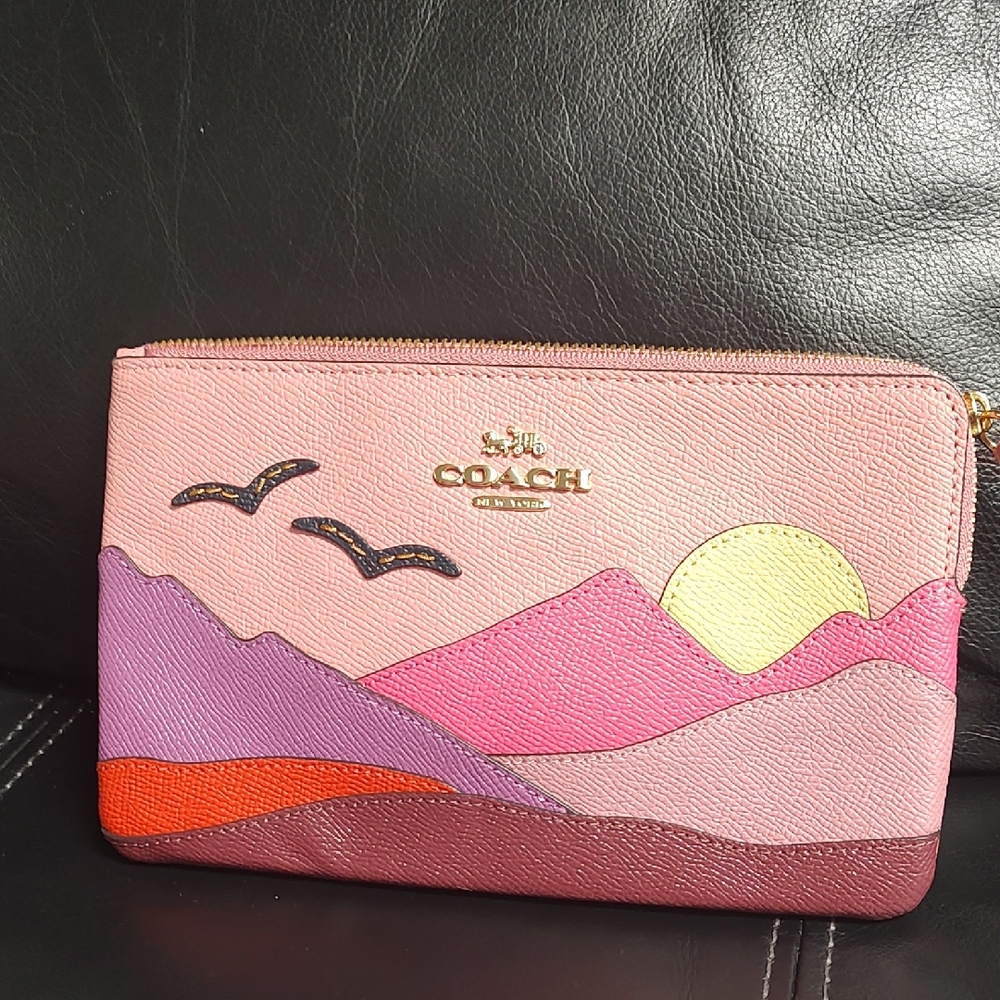 Coach Sunset Landscape Clutch in Pink and Purple